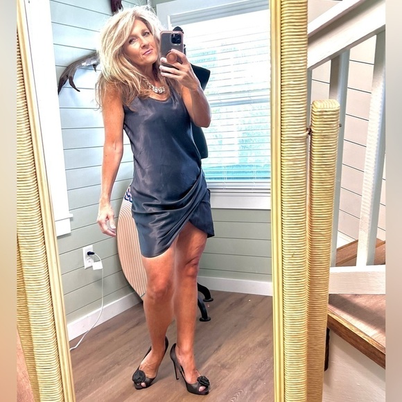 🔥Helmut Lang,Benny Dress,Stunning Shimmer,Asymmetrical,Side-Zip, EUC, Size 6 - Picture 9 of 17